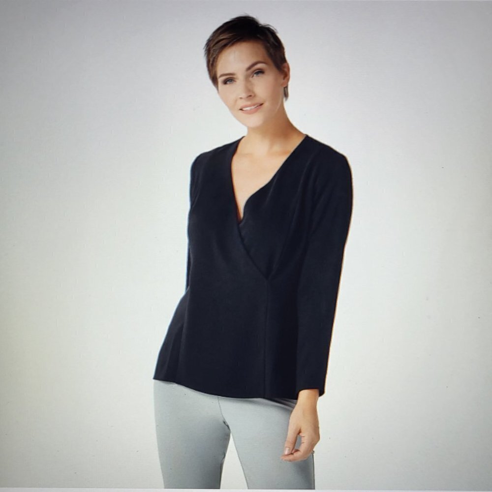 Linea by Louis Dell'Olio Wrapover  Black Pullover Blouse Size 10 NWOT